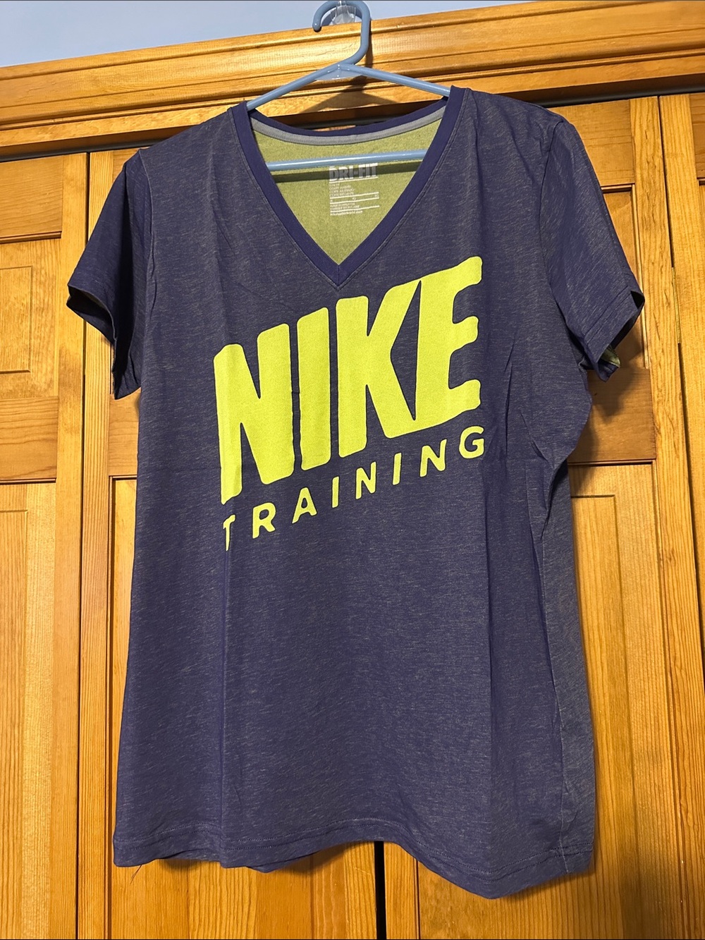 Nike Women’s V-Neck Training Tee in Purple and Neon Green